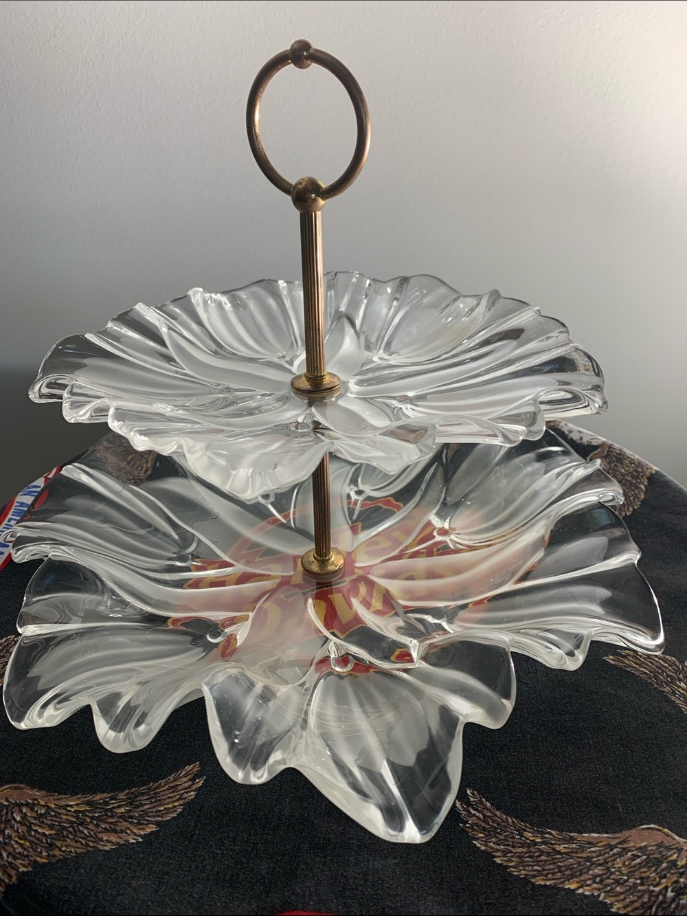 Mikasa Tulips Satin 2-Tier Brass-Tone Handle Tidbit Server Vintage